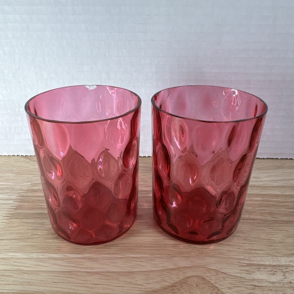 DAMAGED Vintage Fenton Cranberry Inverted Coin Dot 3.5" Tumbler Glass Thumbprint